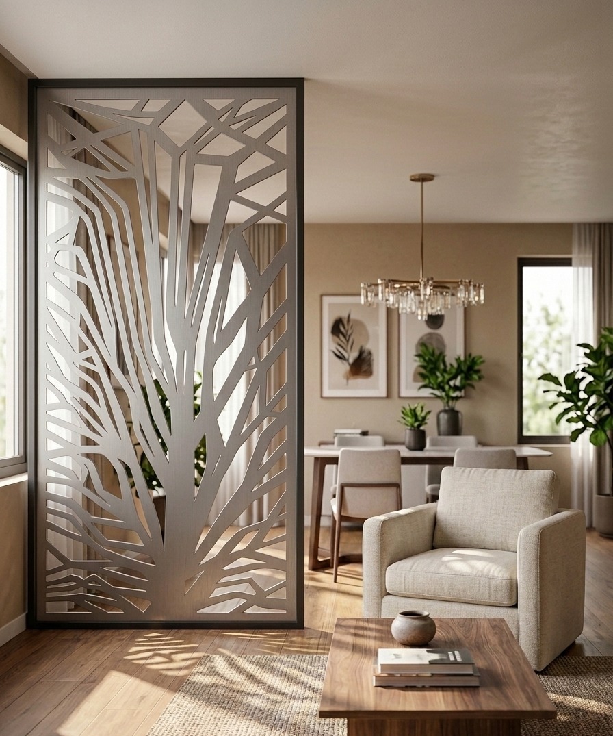 Divisor de ambientes con panel decorativo